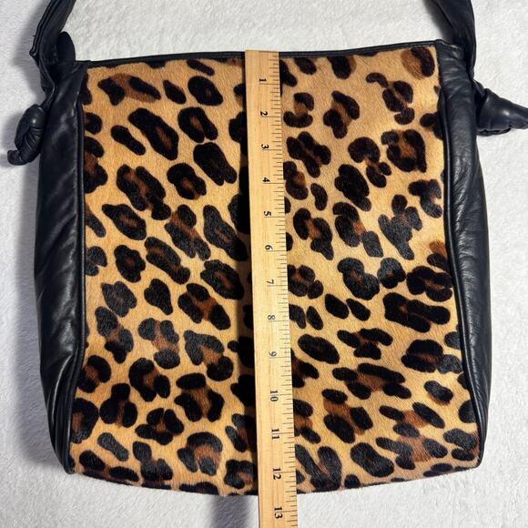 Vintage 80s Leather & Pony Hair Leopard Print Shoulder Bag - Picture 7 of 8